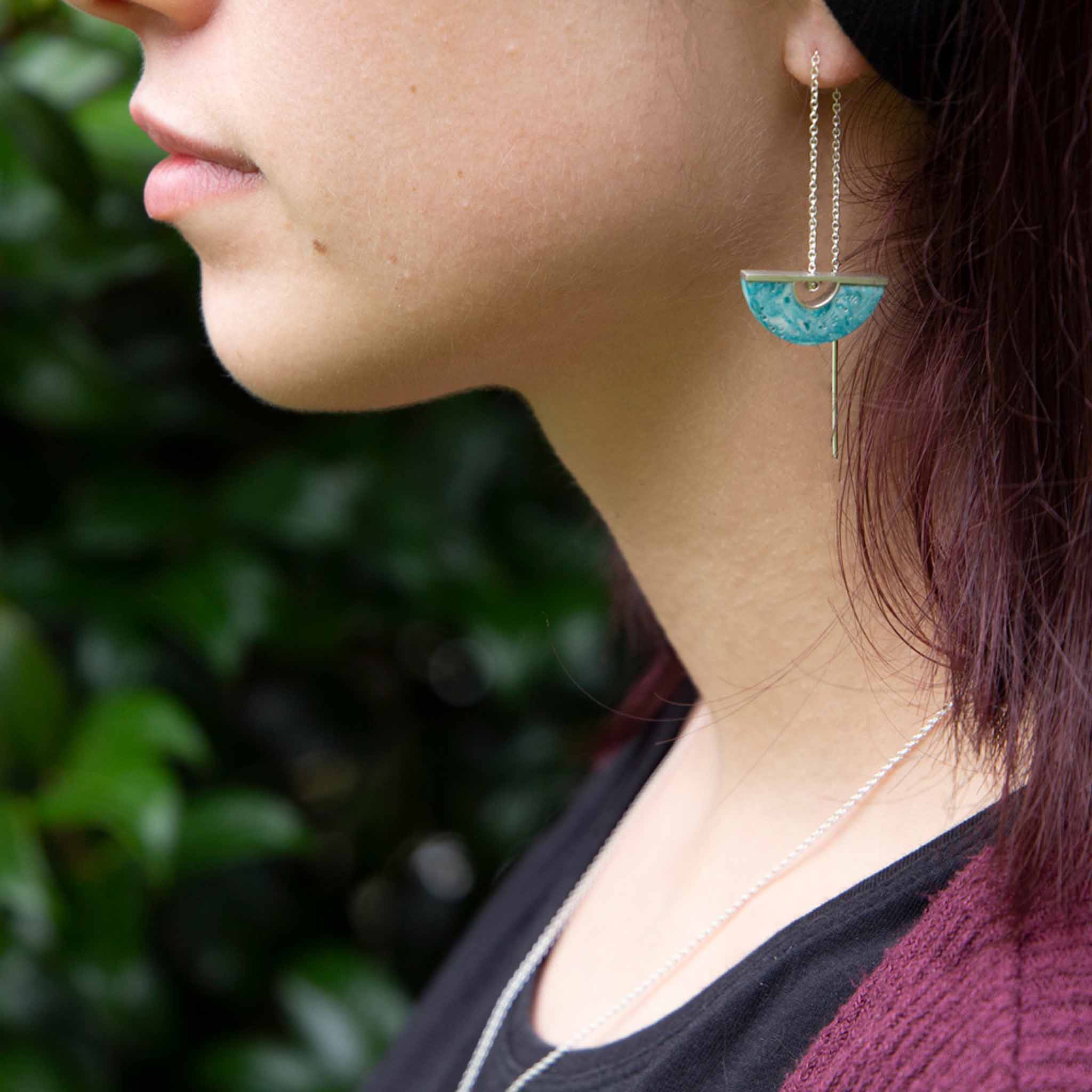 Silver and Jesmonite Earrings by Heidi Carthew, worn